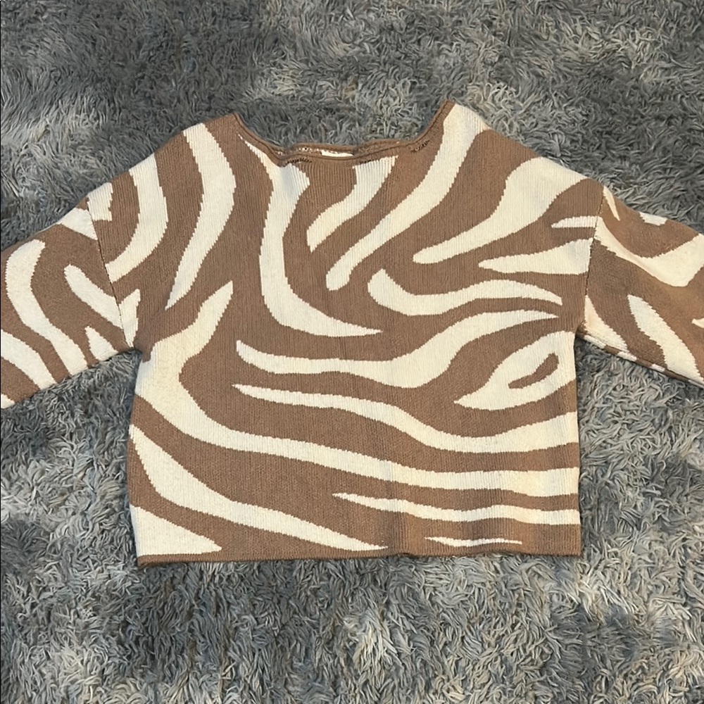 Brown and White Zebra Print Sweater